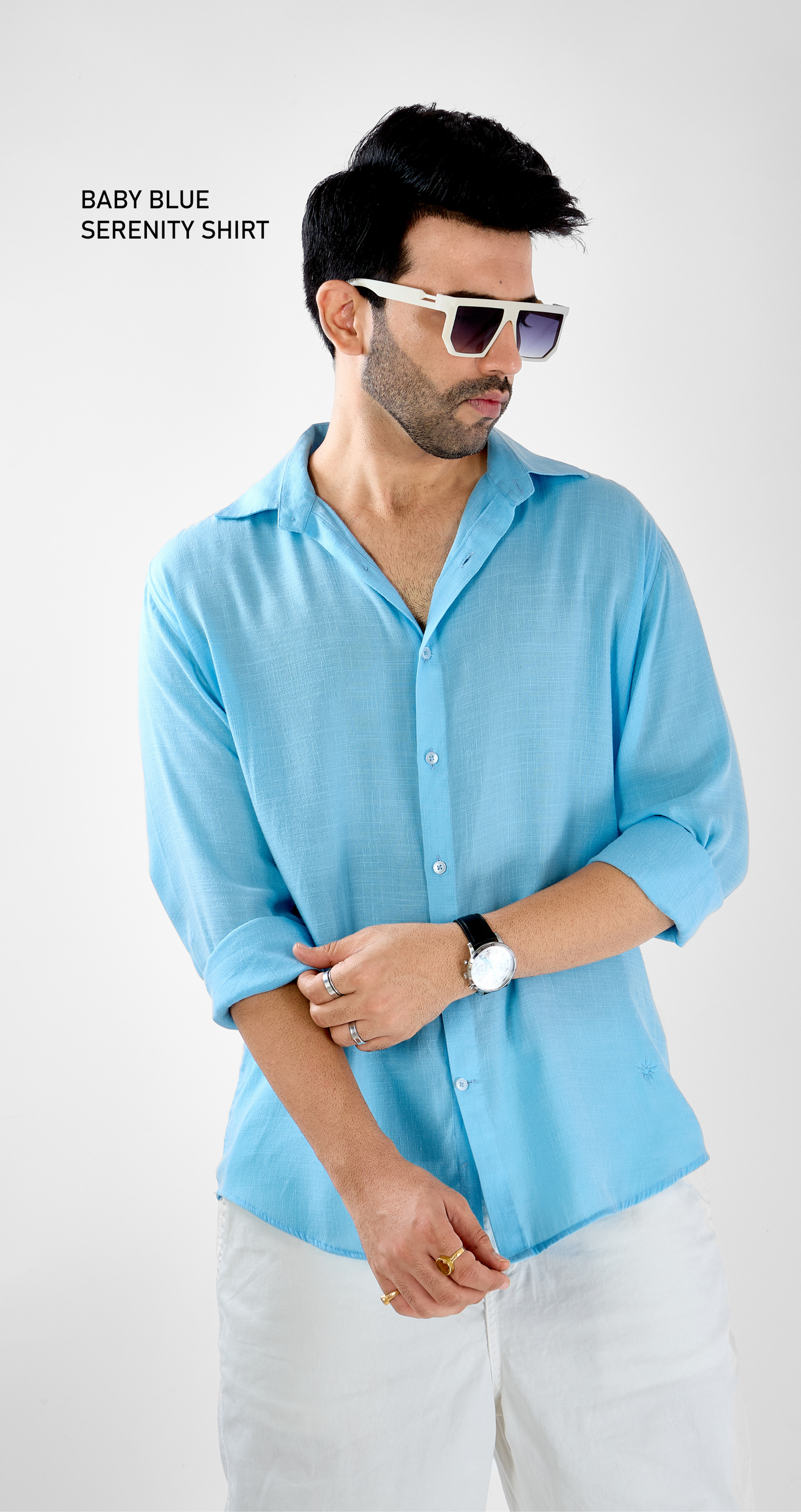 Mens Serenity Baby Blue Pastel Shirt - Super Comfortable | All Weather Fabric | Luxury Fabric