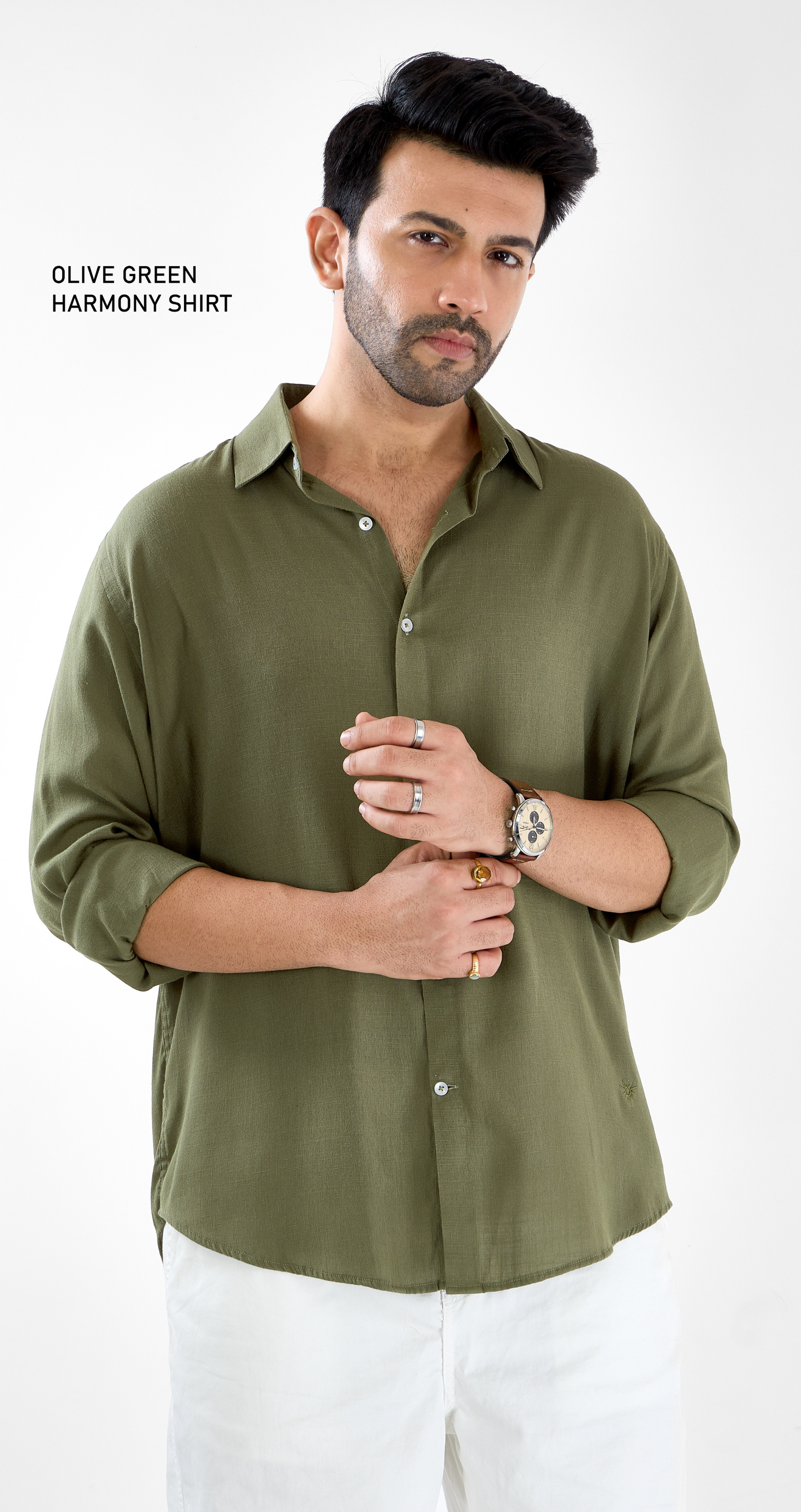 Mens Olive Green Pastel Harmony Shirt -Super Comfortable | All Weather Fabric | Luxury Fabric