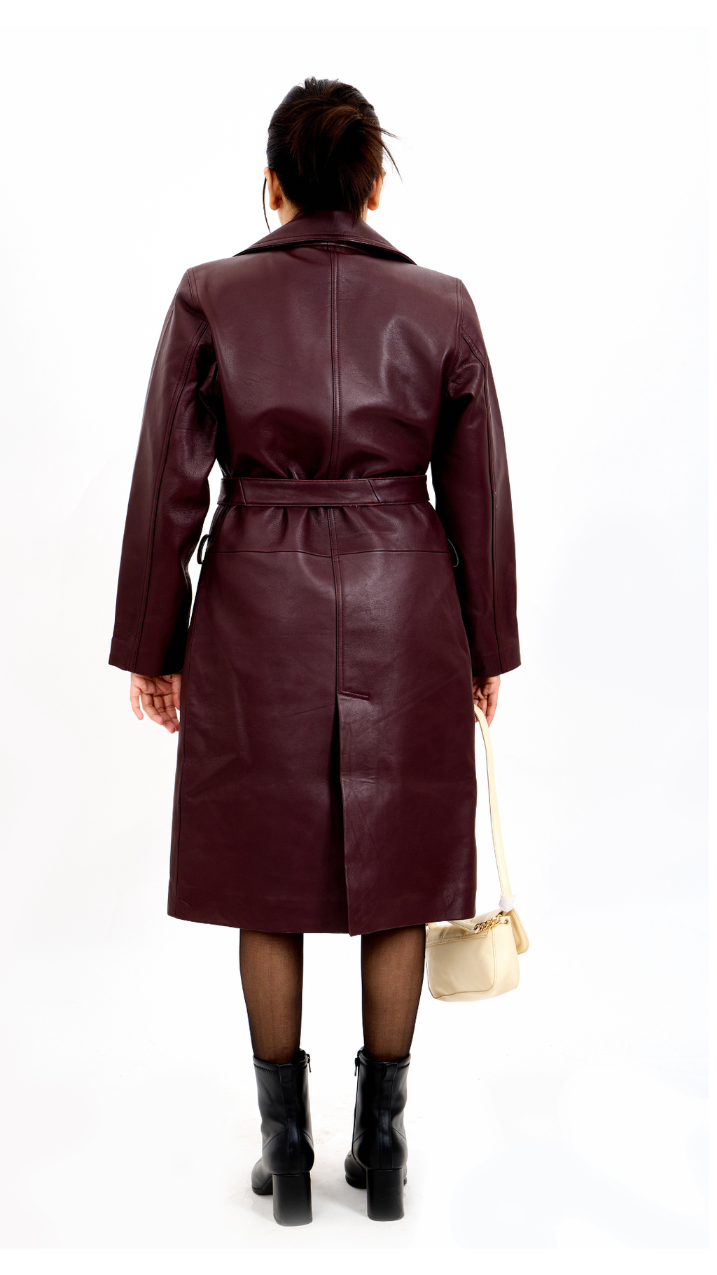 Burgundy Lambskin Leather Double-Breasted coat