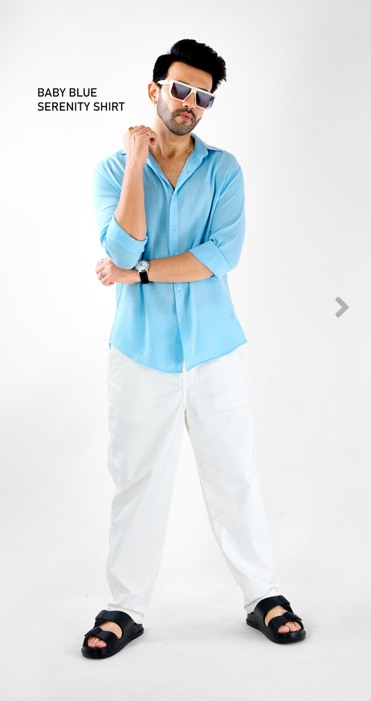 Mens Serenity Baby Blue Pastel Shirt - Super Comfortable | All Weather Fabric | Luxury Fabric