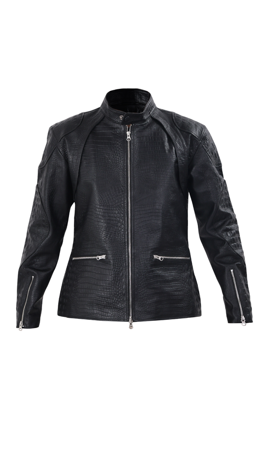 Crocodile Embossed Men's Leather Jacket | Artisan Craft Special Edition