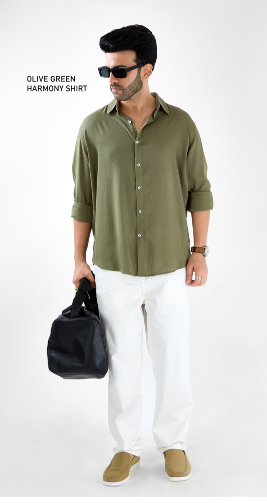 Mens Olive Green Pastel Harmony Shirt -Super Comfortable | All Weather Fabric | Luxury Fabric