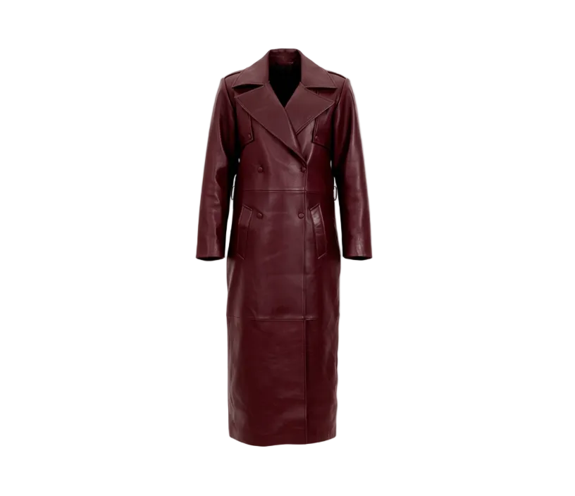 Maroon leather coat on a white background