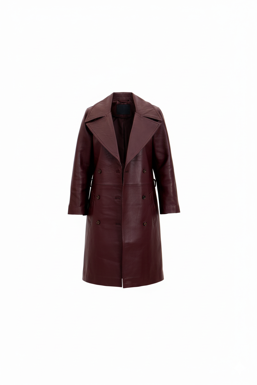 Brown leather Trench coat 