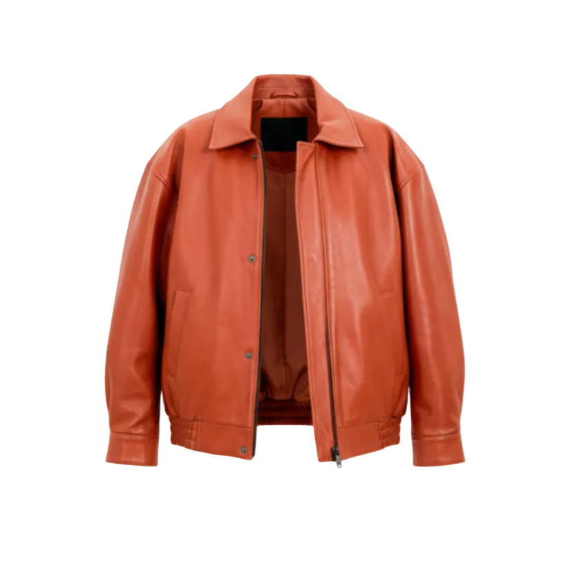Orange leather jacket on a white background