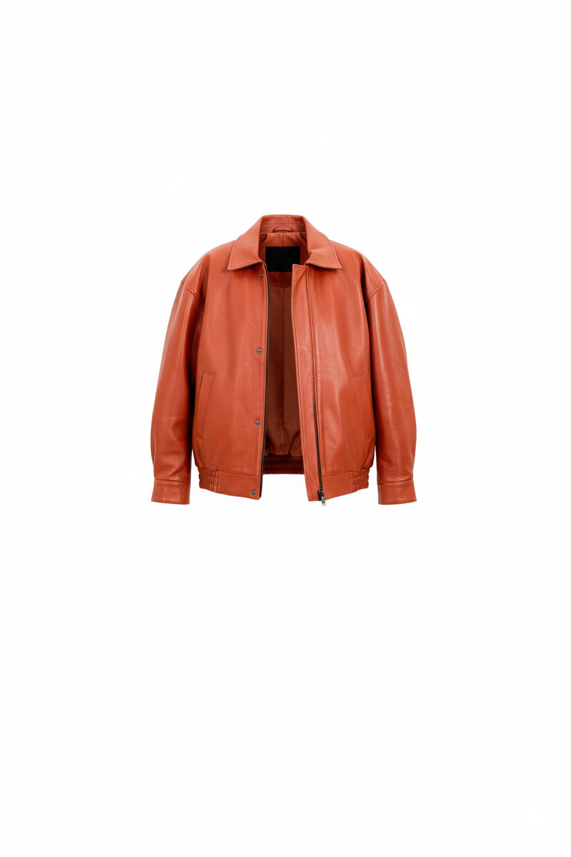 Women's Rust Orange Overshirt Leather Jacket | Bold Statement