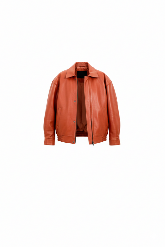 Women's Rust Orange Overshirt Leather Jacket | Bold Statement