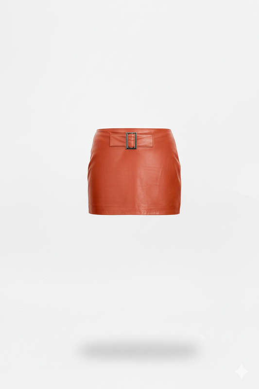 Women's Rust Orange Leather Skirt  | Ember Curve