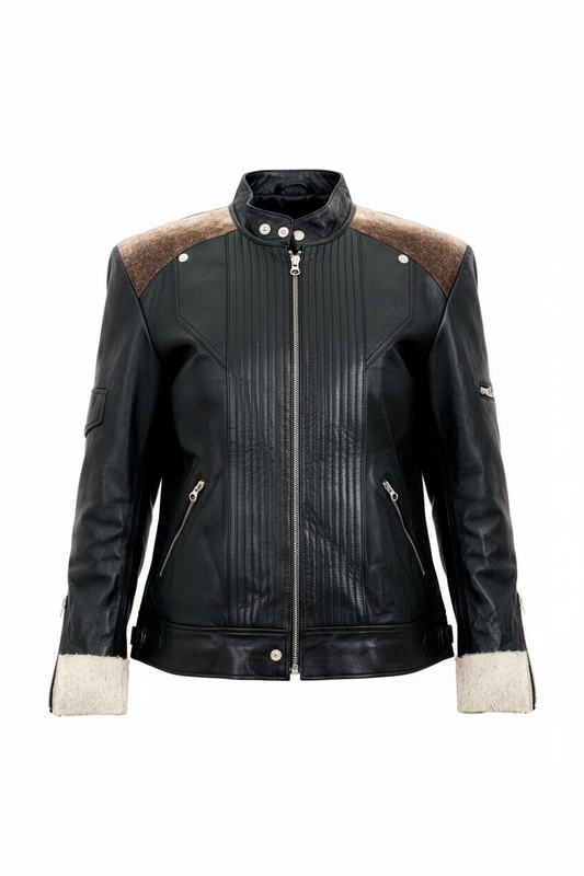 Women's Contrast Fur Leather Jacket | Contrasted Opulence